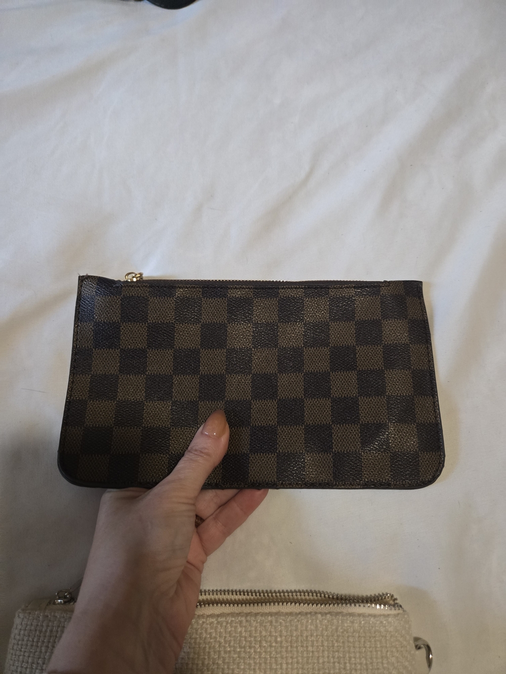 Canvas Zip Pouch Set - Neutral Ivory and Brown - Picture 3 of 6